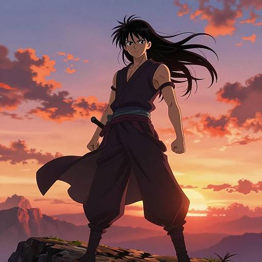 Fierce Warrior Anime Sunset Pose