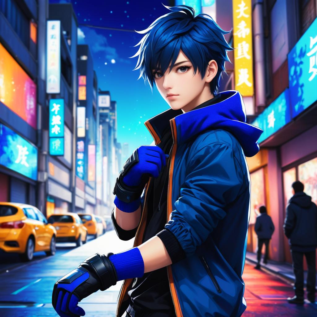 Anime Boy in Urban Street Scene