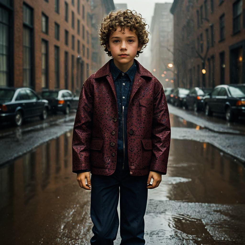 Delighted Young Boy in Rainy Outfit