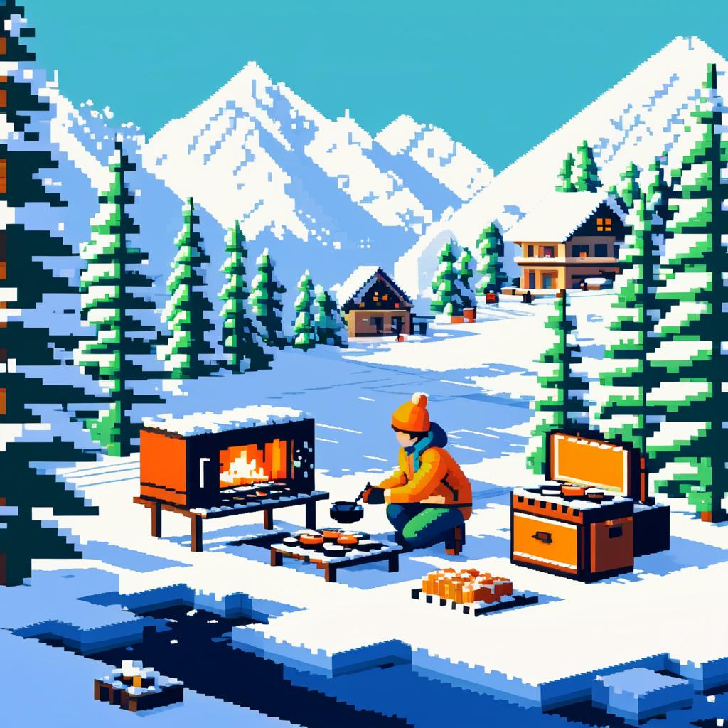 Charming 8-Bit Snowy Ski Scene