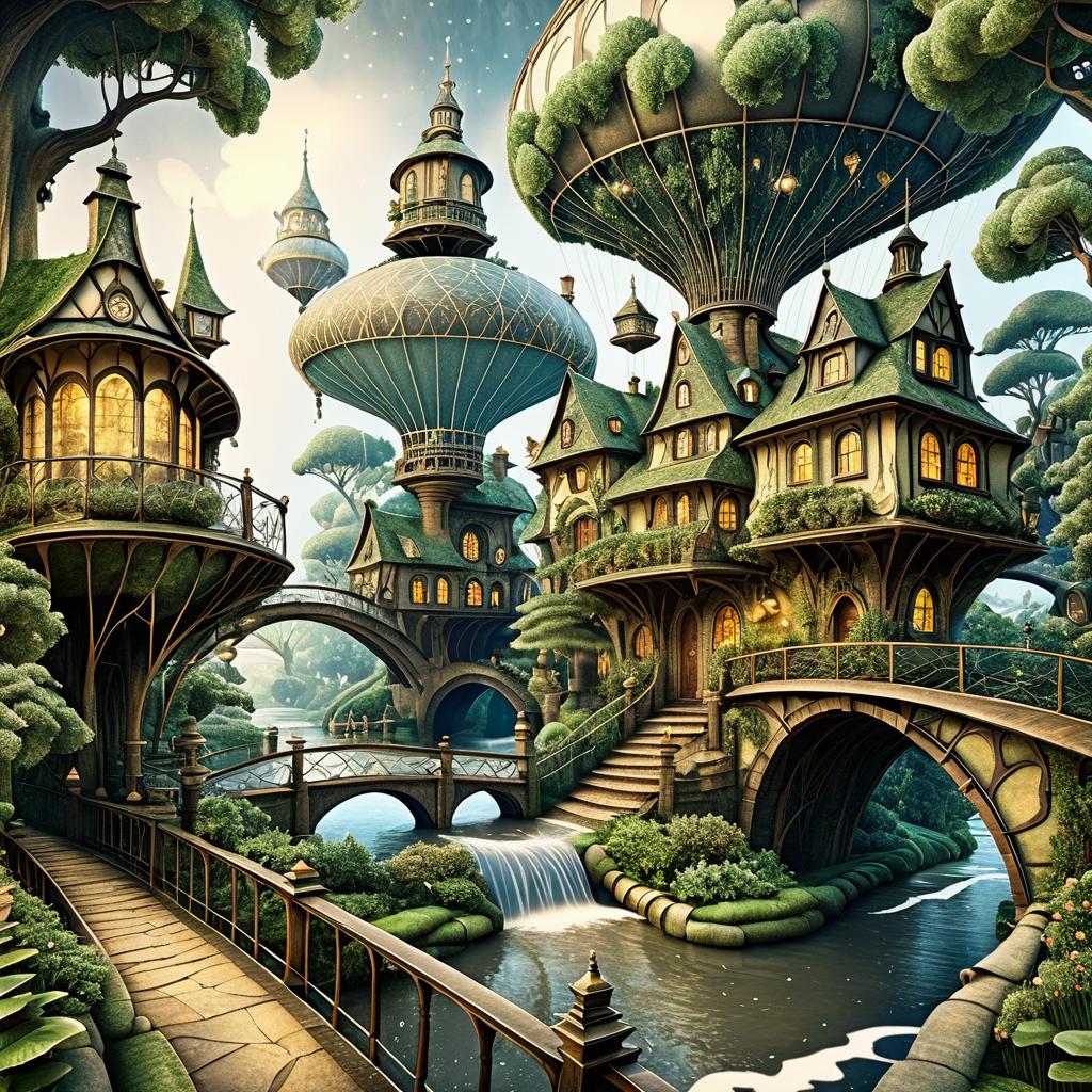 Steampunk Airship Village in Anton Pieck Style