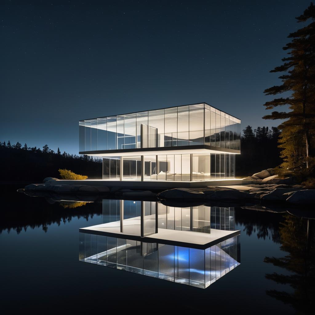 Contemporary Glass Quartz Building at Night