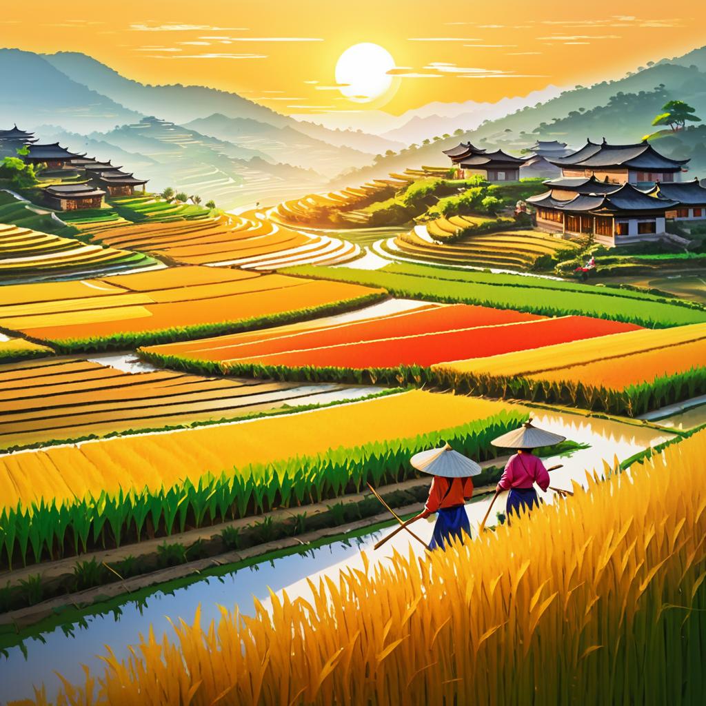 Vibrant Chinese Rice Terraces at Sunset