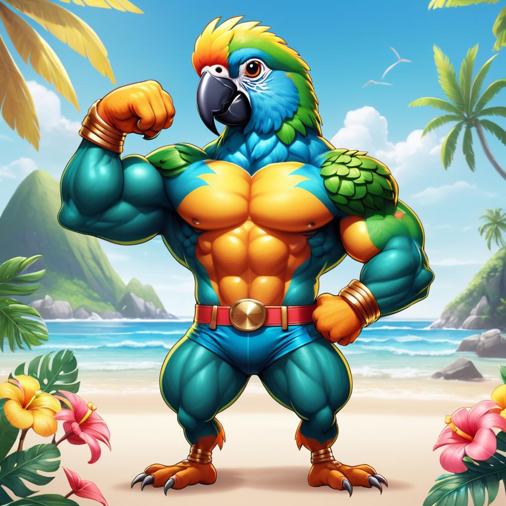 Kawaii Buff Parrot at Tropical Beach