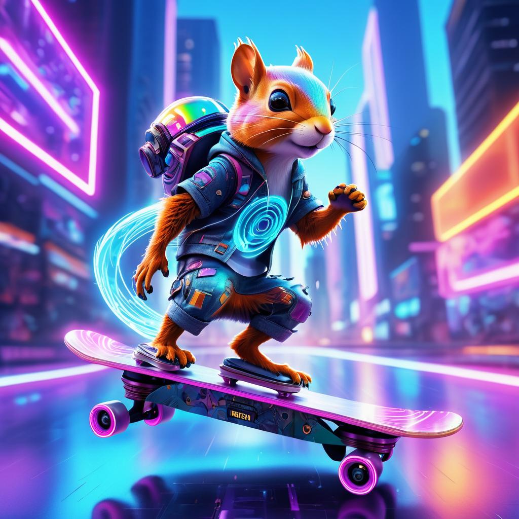 Futuristic Cyborg Squirrel Skateboarding