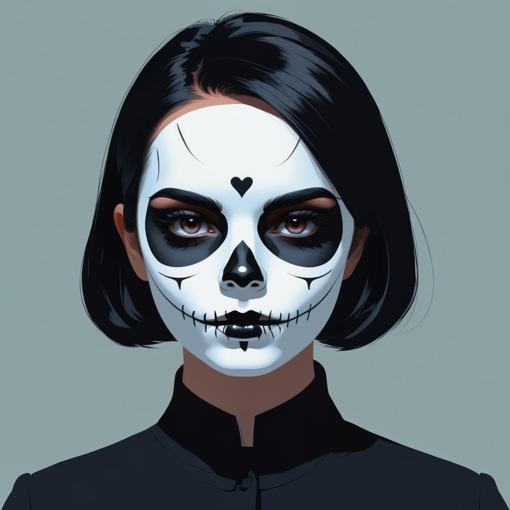 Skull-Faced Girl in Comic Art Style