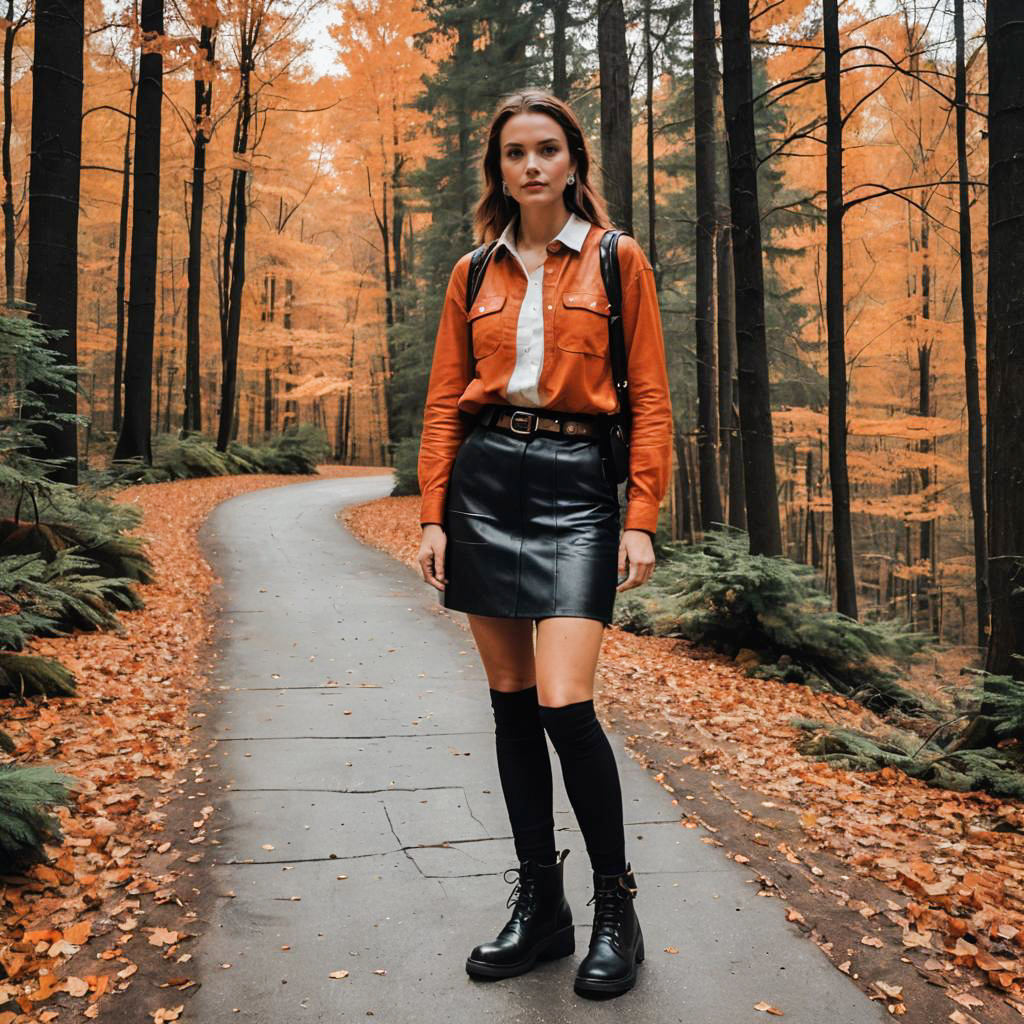 Edgy Chic Woman on Forest Path