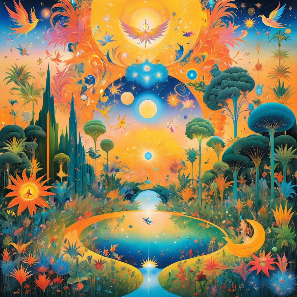 Vibrant Bosch-Inspired Paradise Painting