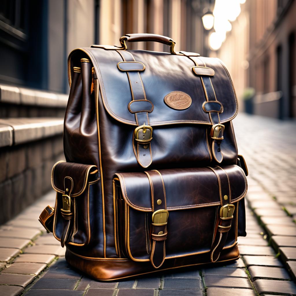 Vintage Leather Backpack in Urban Setting