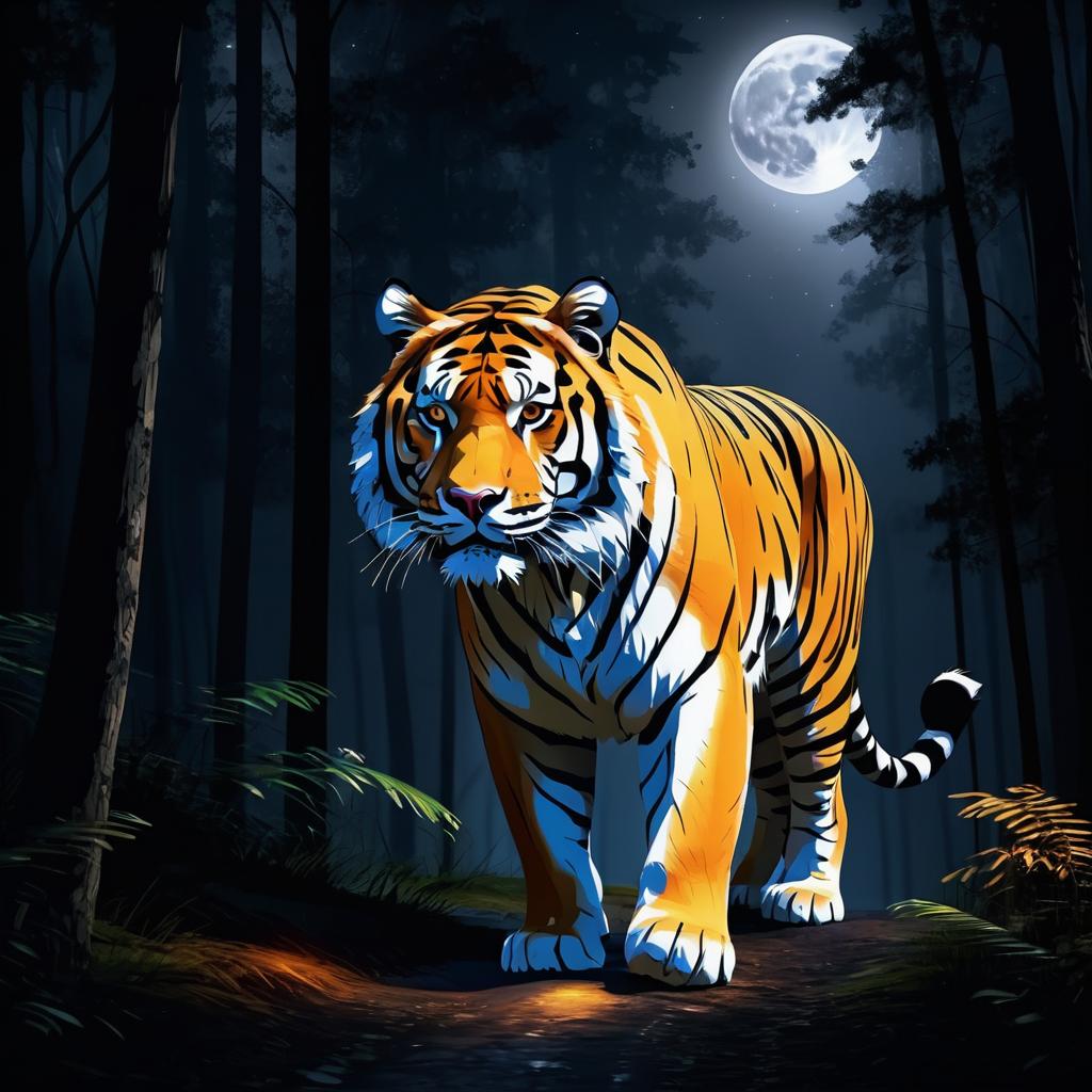 Eerie Moonlit Tiger in the Forest