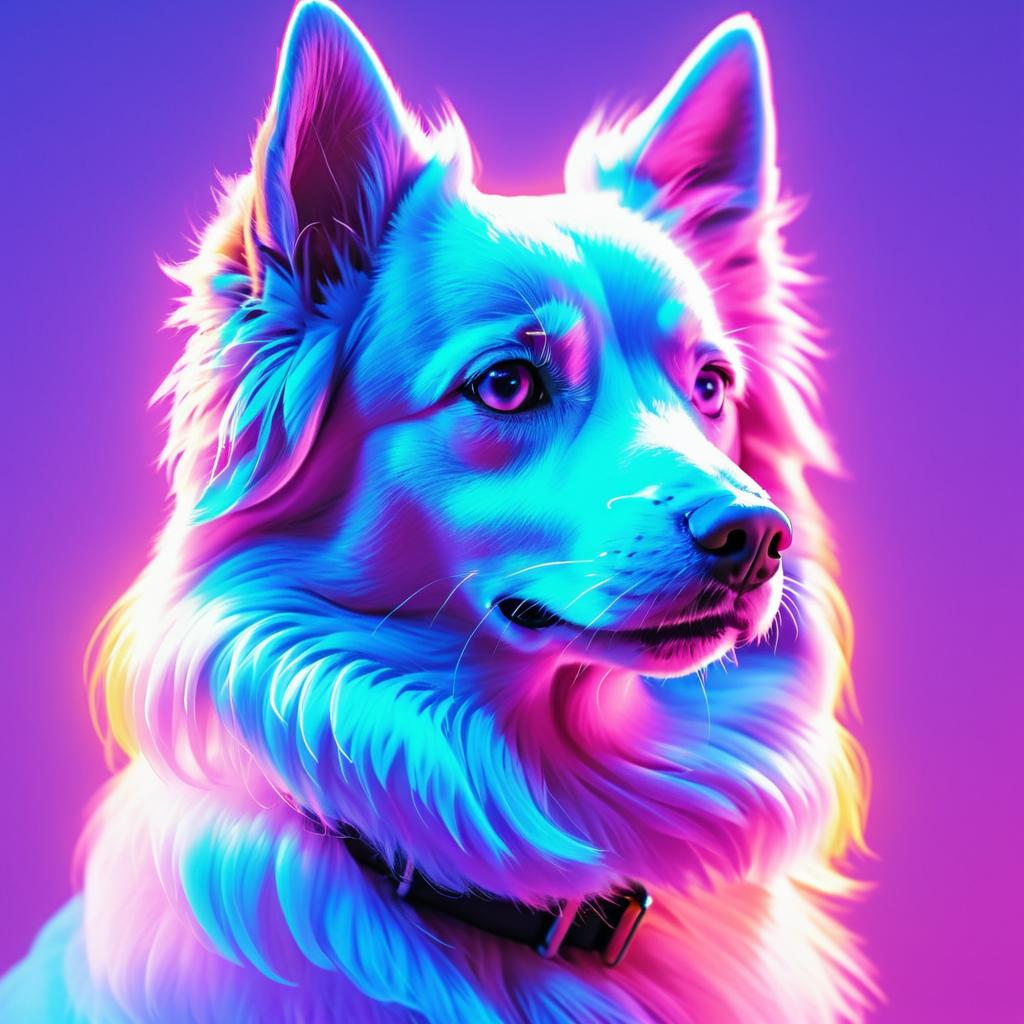 Retro Dog Portrait in Retrowave Style