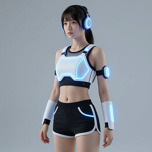 Futuristic Woman with Glowing Wearables