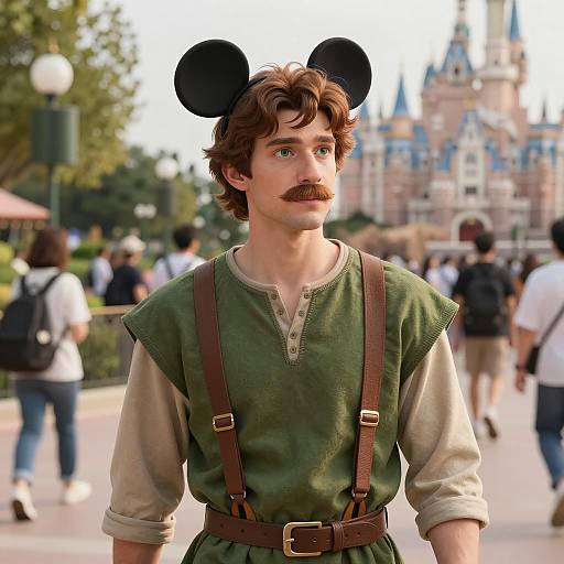 Man in Disney Mouse Ears Costume at Theme Park