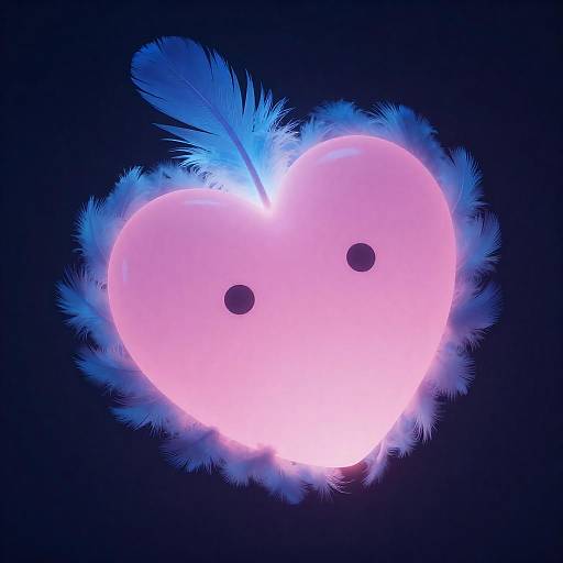 Glowing Pink Heart with Blue Feathers