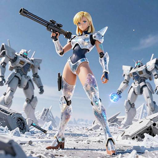 Mecha-Inspired Android 18 in Icy Wasteland