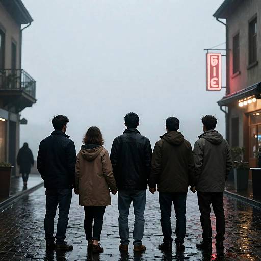 Street Musicians United in Neon Alley