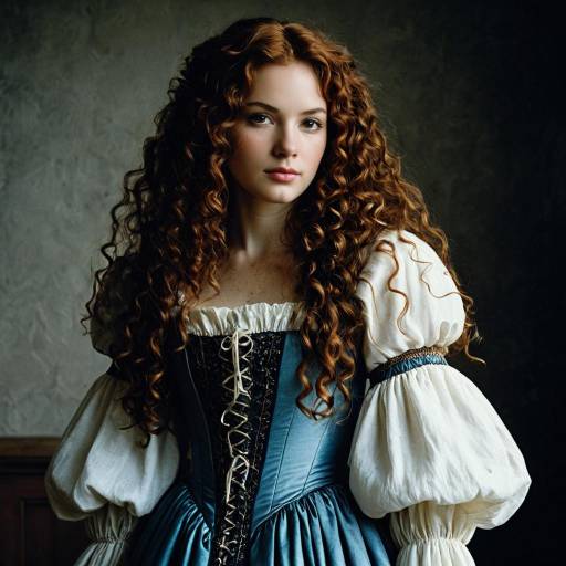 Young Woman in Renaissance Dress with Curly Hair
