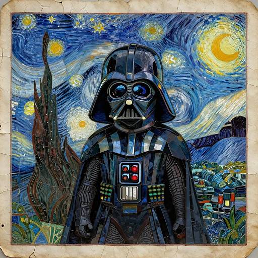 Digital artwork blending Star Wars Darth Vader with Vincent van Gogh's 
