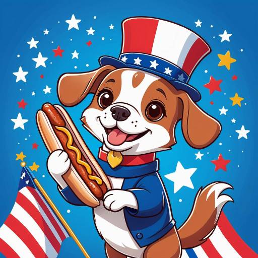 Cheerful Cartoon Dog Celebrating in France