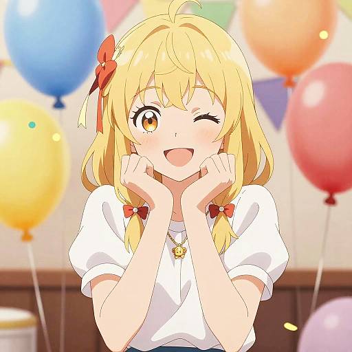 Playful Anime Girl with Balloons