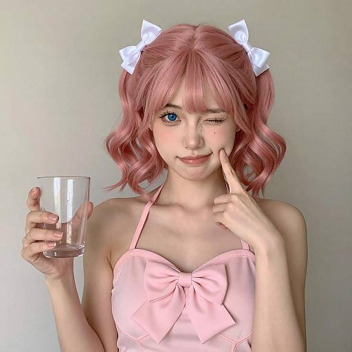 Young Woman with Pink Twin Buns