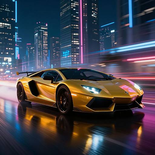 Gold Neon Lamborghini in Cyberpunk City