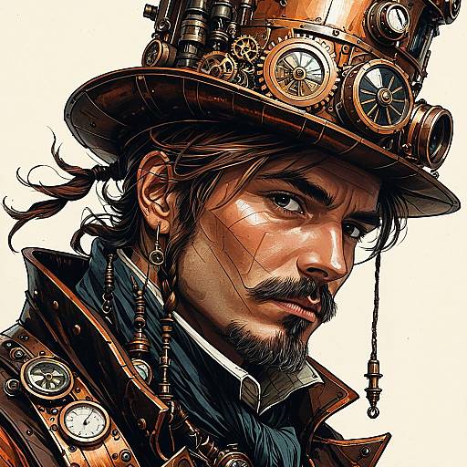 Steampunk Inventor with Intricate Copper Gear Hat