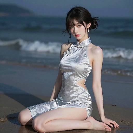 Delicate Silver Qipao Beauty