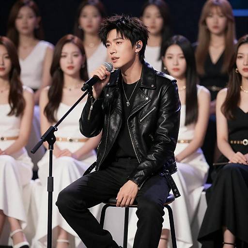 Male Singer on Stool, Leather Jacket