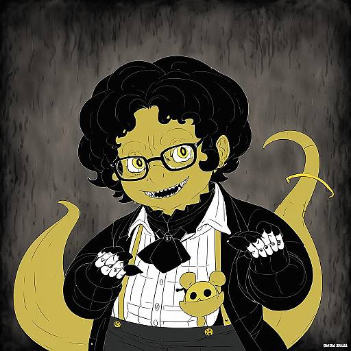 Illustration of Alphys, undertale in the style of Deras