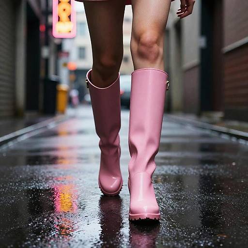 Neon-Reflected Pink Latex Boots