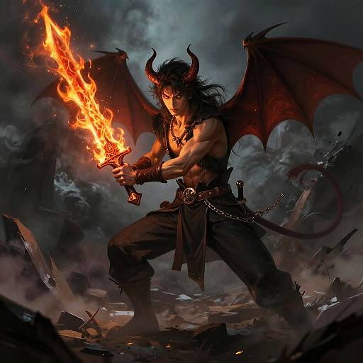 Young Demon with Flaming Sword
