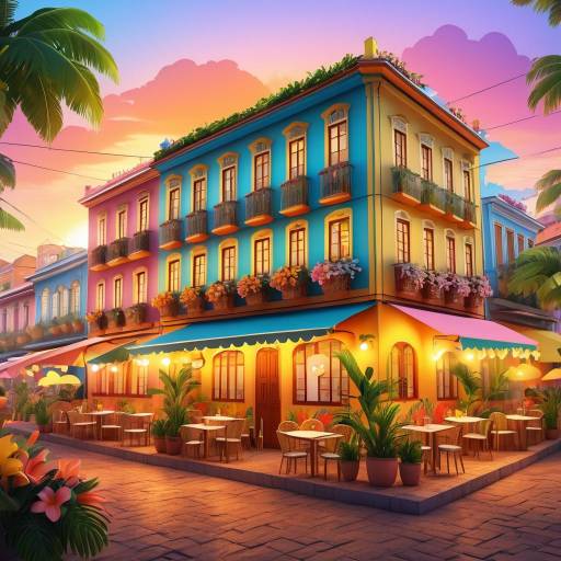 Colorful Brazilian Café at Sunset