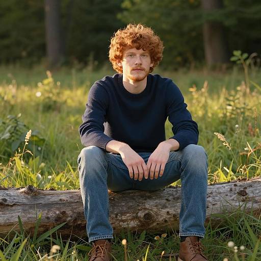 Young Man in Meadow at Golden Hour
