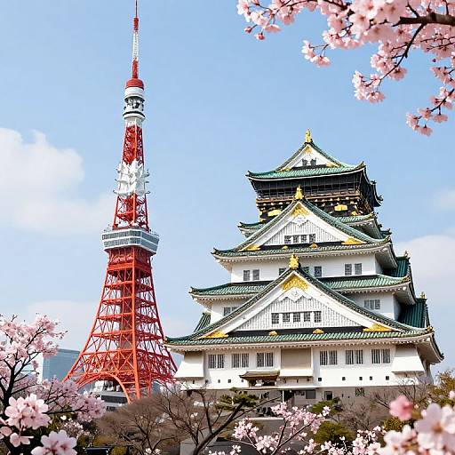 3D Tokyo Tower & Osaka Castle Scene