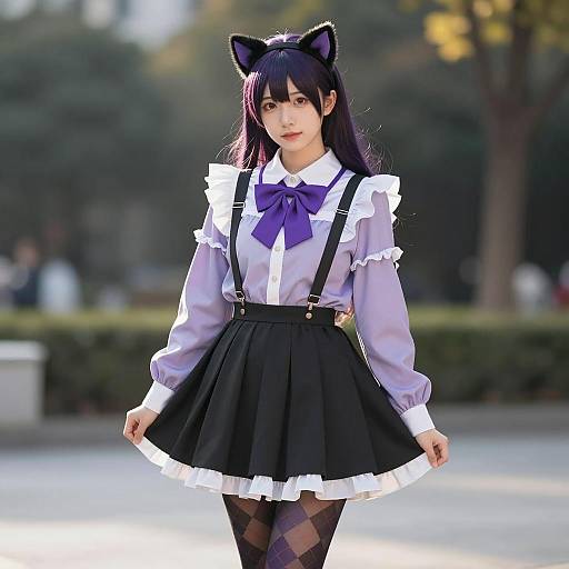 Young Woman in Akemi Homura Cosplay Outfit