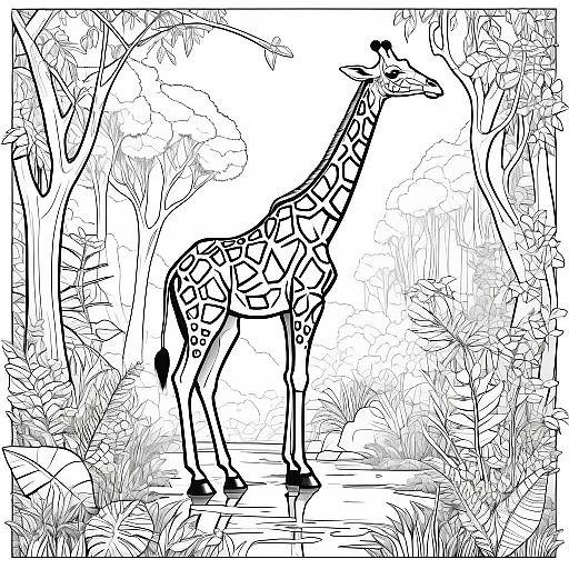 Giraffe in Jungle Coloring Page