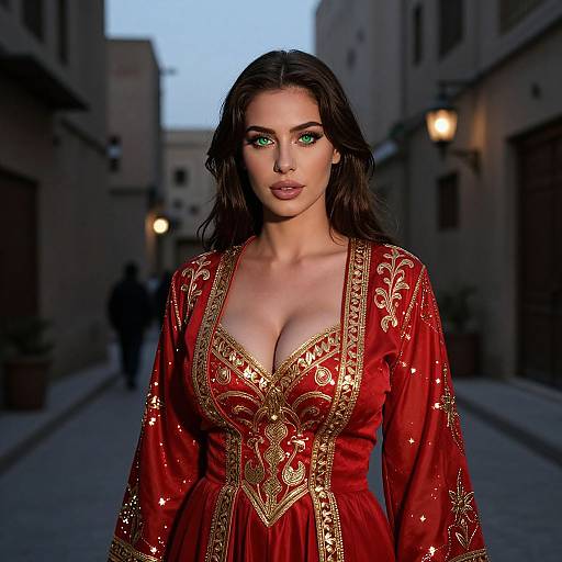 Photorealistic Woman in Jasmine Red Costume