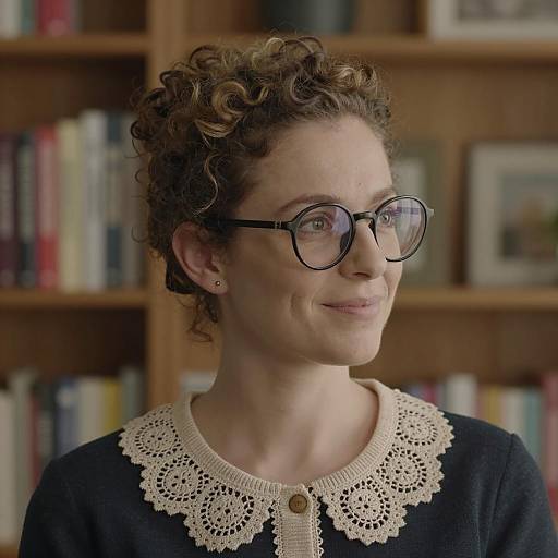 Woman with Curly Hair and Round Glasses