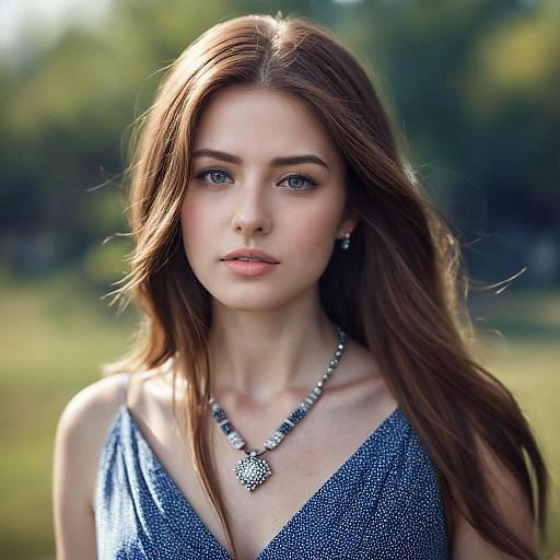 Young Woman with Long Brown Hair Outdoors