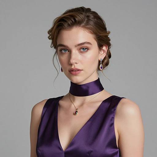 Elegant Woman in Purple Satin Dress