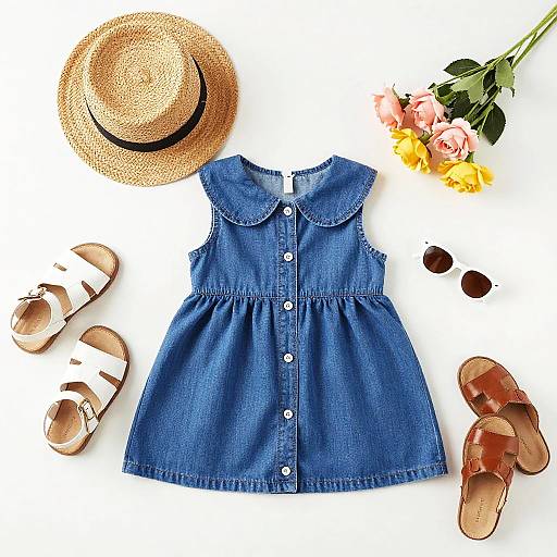 Flat Lay Blue Denim Dress Outfit