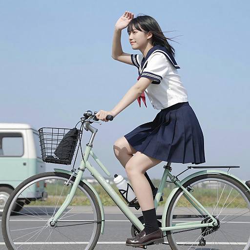 Joyful Schoolgirl on a Bicycle