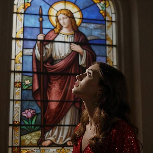 Woman Gazing at Stained Glass Halo