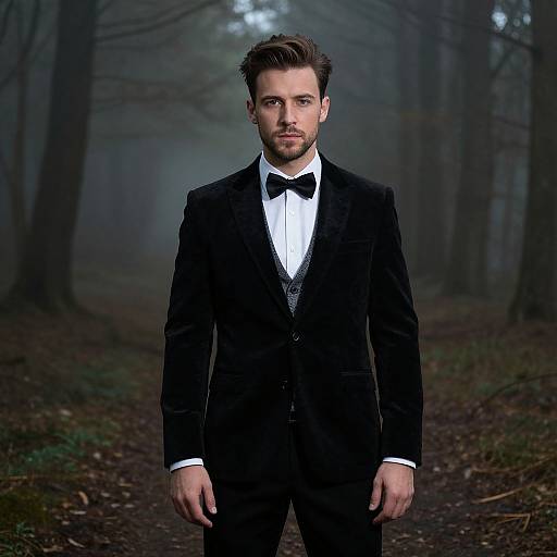 Mysterious Man in Misty Forest