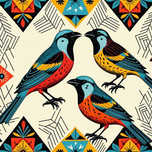 Vibrant Folk Art Tanagers in Geometric Style Vibrant Folk Art Tanagers in Geometric Style