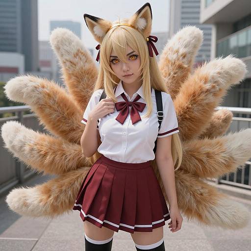 Detailed Fox Girl in Cityscape