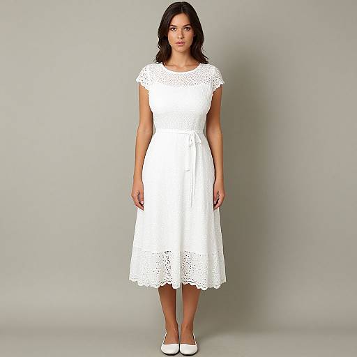 Romantic Summer Woman in White Lace Dress