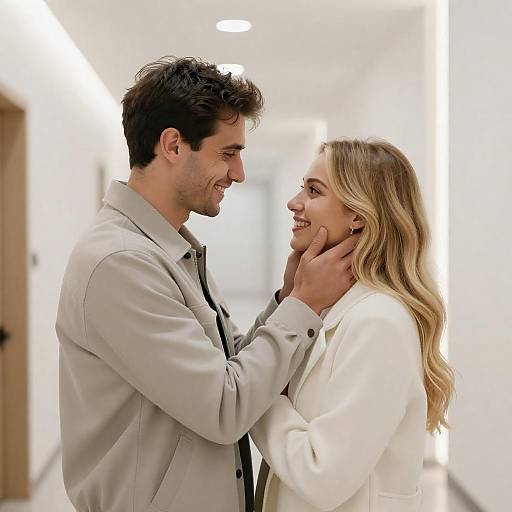 Tender Couple Portrait in Bright Hallway