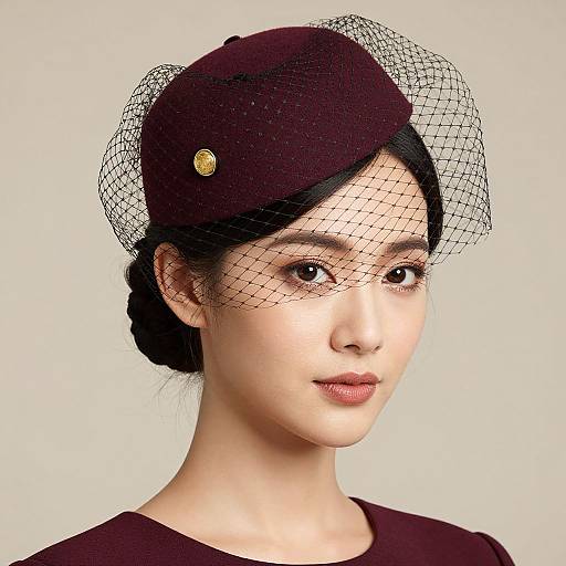 Elegant Woman in Burgundy Pillbox Hat